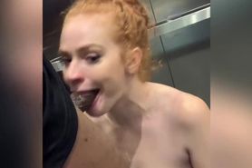 Sucking my cock in MALL ELEVATOR