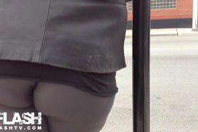 Cum on girl at bus stop