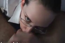 Sexy girlfriend with glasses gets facialized