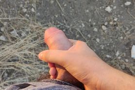 My semihard thick dick cums outdoors (+moans)