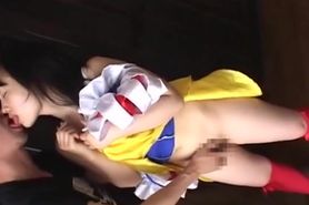 Japanese cosplay teen with hairy pussy licked and fingered