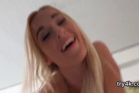 Sweet teenie sucks dick in pov and gets narrow quim drilled