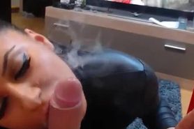 Sexy Webcam girl in latex giving Smoking Blowjob