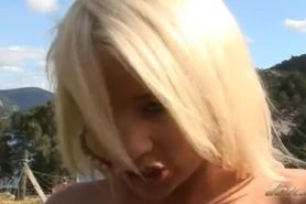 Hote blonde from Norway outdoor dildo play