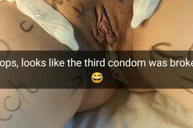 I screw you wife so hard! Even the condom broke and my cum get inside her womb [Cuckold. Snapchat]
