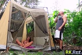 Busty teen got fucked in her hairy pussy on a camping