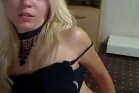 Teasing and masturbating blonde babe