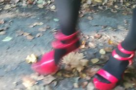 Lady Lwalking red sexy high heels.