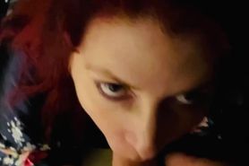 Sexy redhead sucks cock and takes cum in her mouth