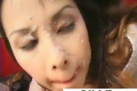 Real amateur asian teen gets bukkake in plays with the cum