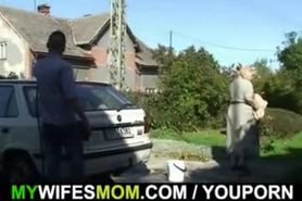His wife finds them fucking outside