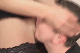 Lady in Black Nylon Fucks Horny Submissive Stud by Strapon