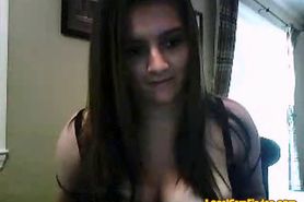 Pretty teen whips out her tits and masturbates