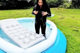 Wet Leather Girl in Pool