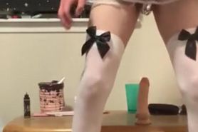 sissy maid in heels riding her big dildo