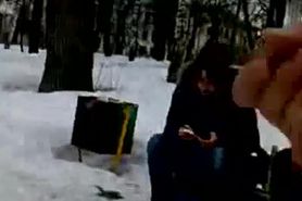 Crazy Russian Fapper Freezing His Cock Off!!