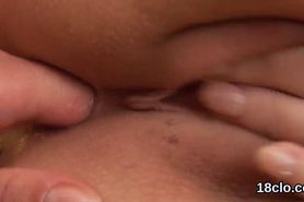 Cuddly teenie is gaping soft vagina in close range and having orgasm