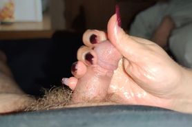 Handjob with hot long nails and a lot of Oil