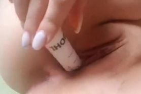 Thick bottle insertion into my thigh vagina and mastrubating