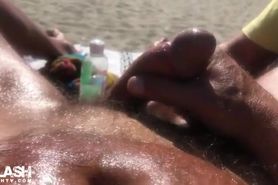 dildo and cum in the beach