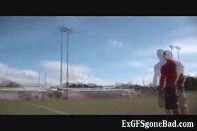 Exciting football player getting filmed part6