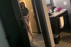 Step sis caught masturbating in bathroom then ends up fucking stepbrothe