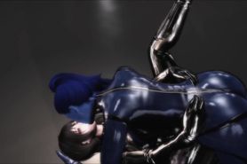 Widowmaker in gas mask and latex fucks submissive girl