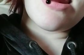 Tongue piercing mouth tease