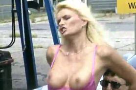 Hot pink blondie fucked on a car