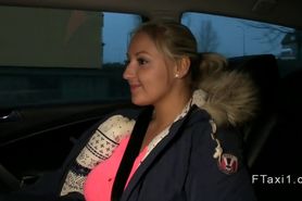 Busty blonde amateur fucked from behind in taxi