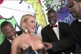 Black Guys Entertained by Blonde Babe - video 1