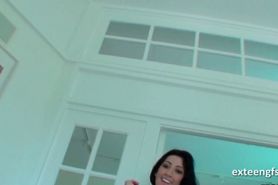 Natural brunette riding shaft in POV style