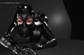 3d girl pose testing/sound effect testing in latex and gas mask