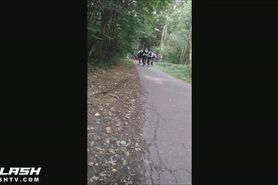 a man jerks off on bike path