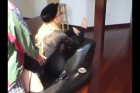 Blonde fucked from behind on the couch while smoking