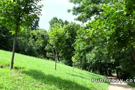 Serbian blonde beauty bangs in the park pov