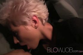 BlowJob Blonde lesbian suck a fat cock for the first time