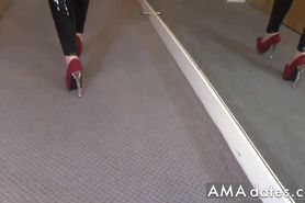Sexy Latex Liquid Leggings with Red Stilettos Fetish - video 1