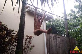 Man Soaking Wet & Naked in the Rain While Doing Pull-ups Eden Adonis