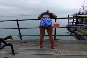 Public Voyeur Beautiful Ebony Teen Flashing Tits And Bubble Butt In Beach Pier Candid Tease