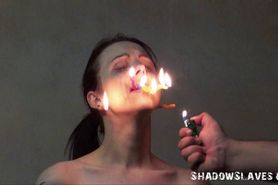 Gruesome fire torture of Emily X in extreme dungeon domination and merciles