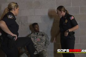 Perverted milf cops make fake soldier bang them hard and deep