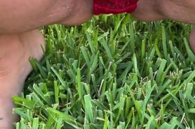 Him and Her Pissing on Red Panties in Friends Backyard