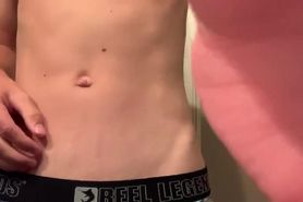 Toned college twink strips and teases big dick