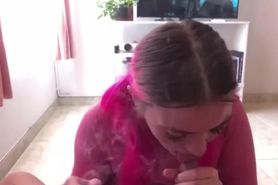 POV beautiful teen gets a facial! Smoking blowjob!
