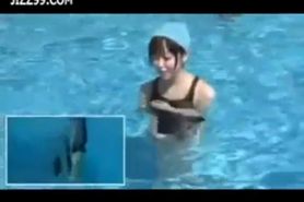 cute teen wear dissolve swimsuit in swimming pool 01 - video 1