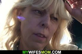 he caught cheating with busty blonde milf inlaw outside