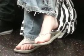 Candid Nerdy Teen Flip-Flop Feet Shoeplay on Bus