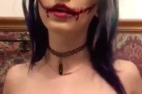 Emo Bitch In Makeup Shows Off Boobs