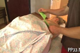 Pleasuring babe with massage